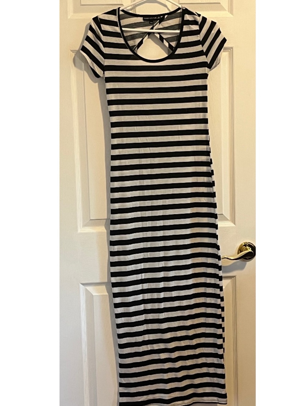 Black and White striped maxi dress with peekaboo back
